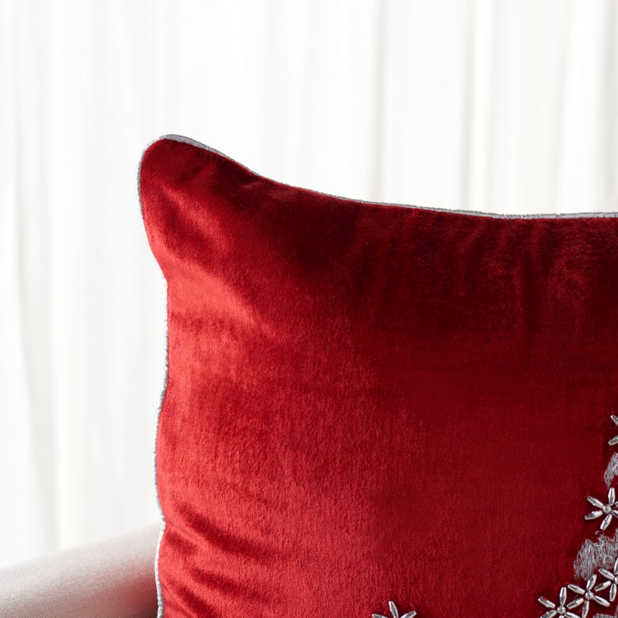 Green Velvet Christmas Tree Accent Pillow, 19" Square