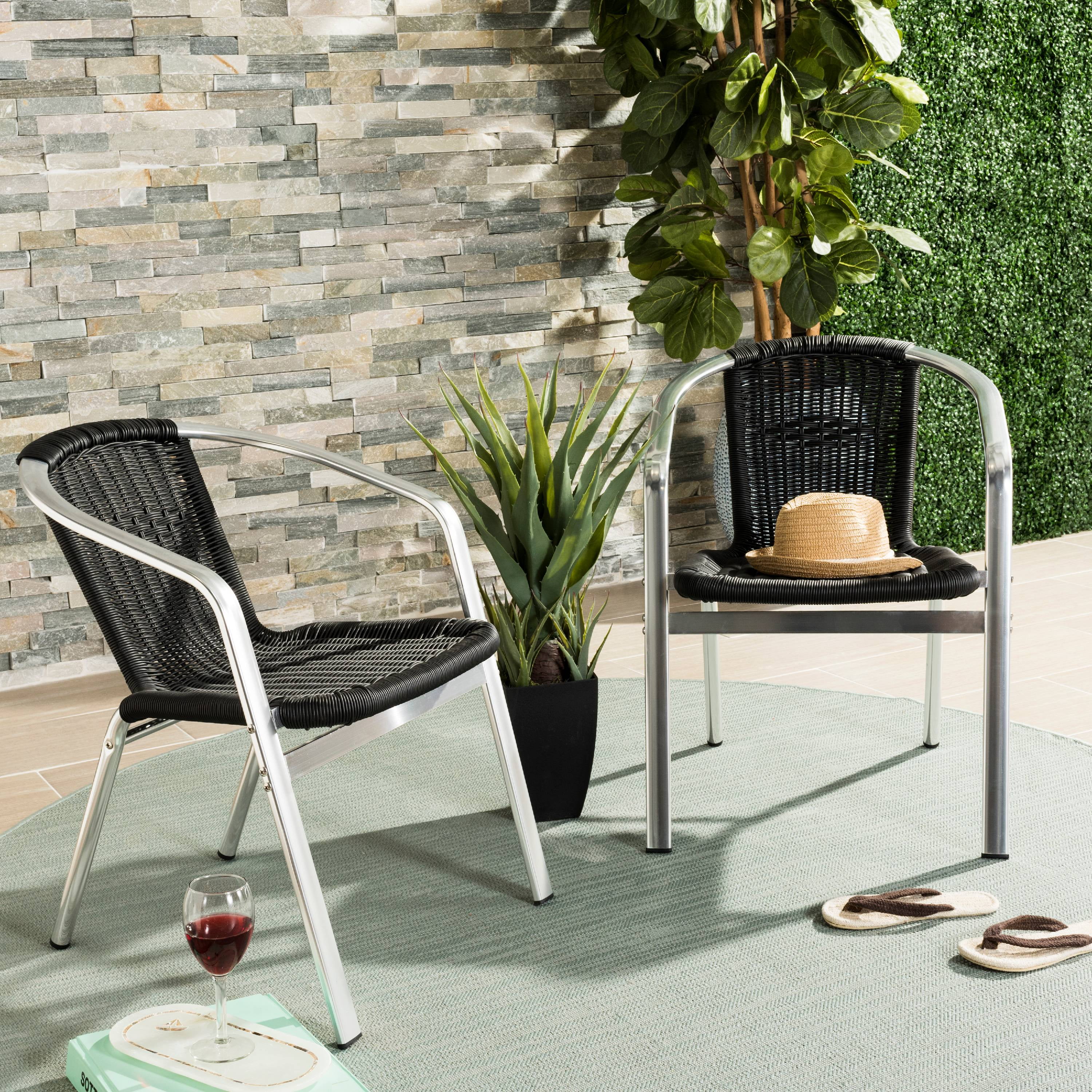 Wrangell Black Wicker and Aluminum Stacking Armchair Set