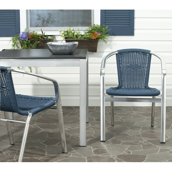 SAFAVIEH Wrangell Outdoor Patio Stacking Arm Chair,Teal, Set of 2