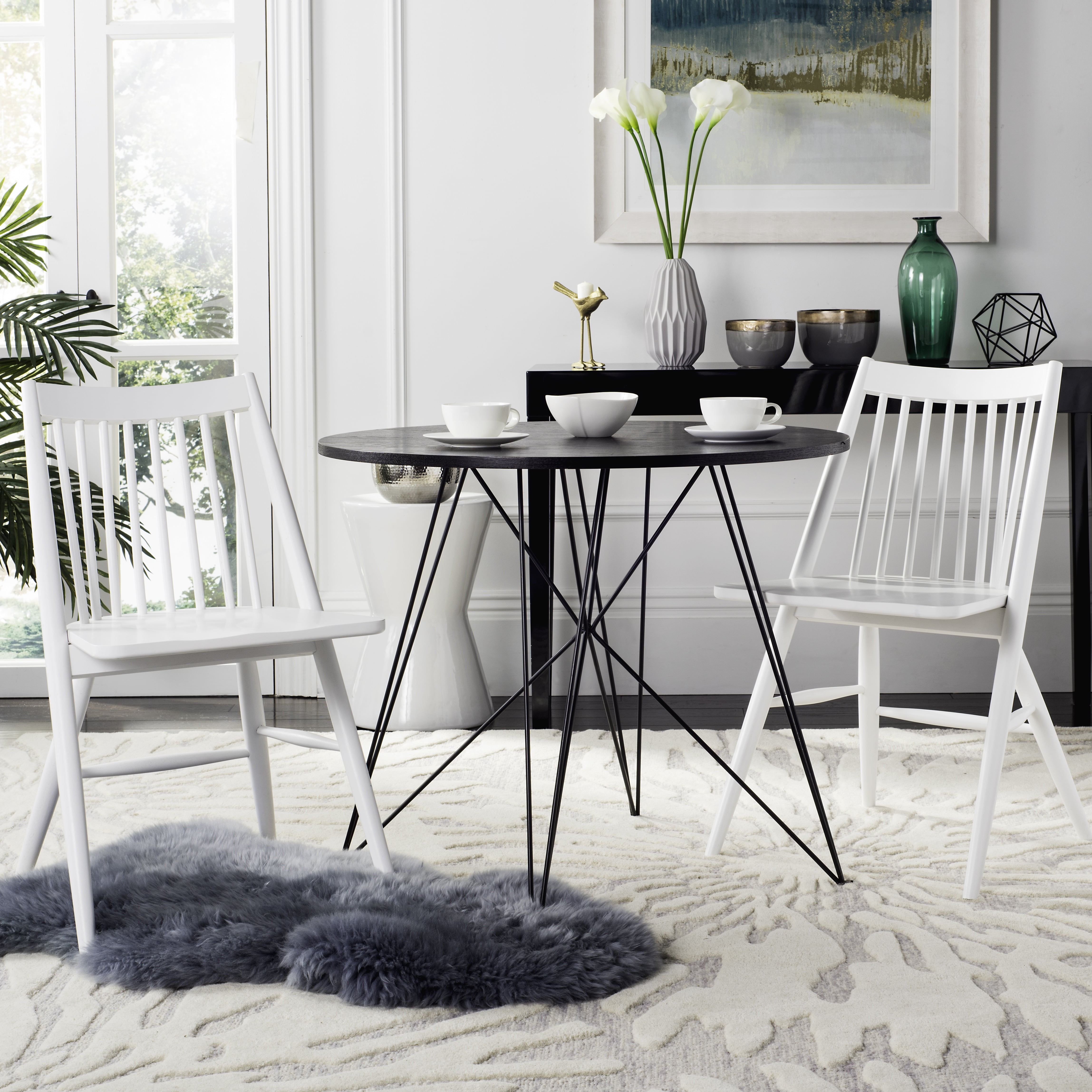 White High Back Spindle Wood Side Chair