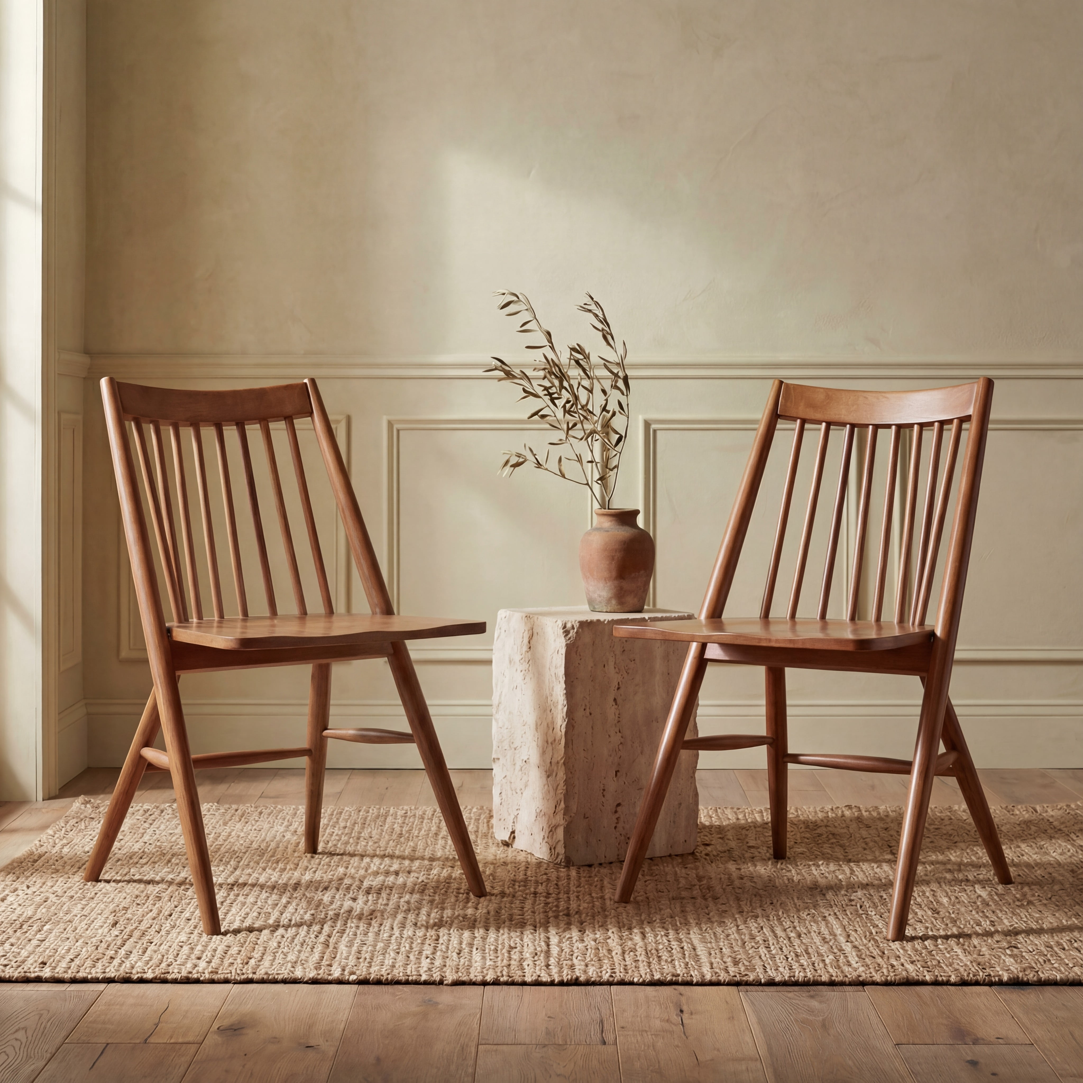 SAFAVIEH Solid Wood Wren Spindle Dining Chair, Walnut, Set of 2