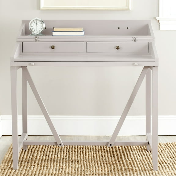 SAFAVIEH Wyatt Industrial Rustic Writing Desk w/ Pull Out, Quartz Grey