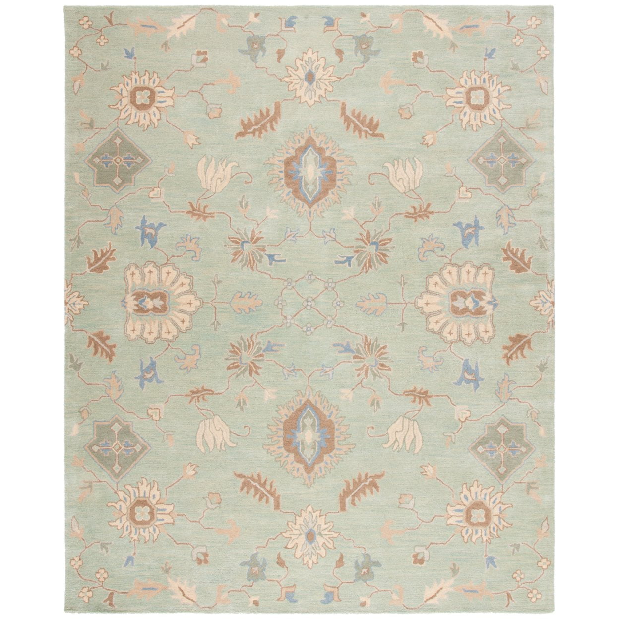 Hand-Tufted Artisan Floral Wool 7' Square Rug in Blue