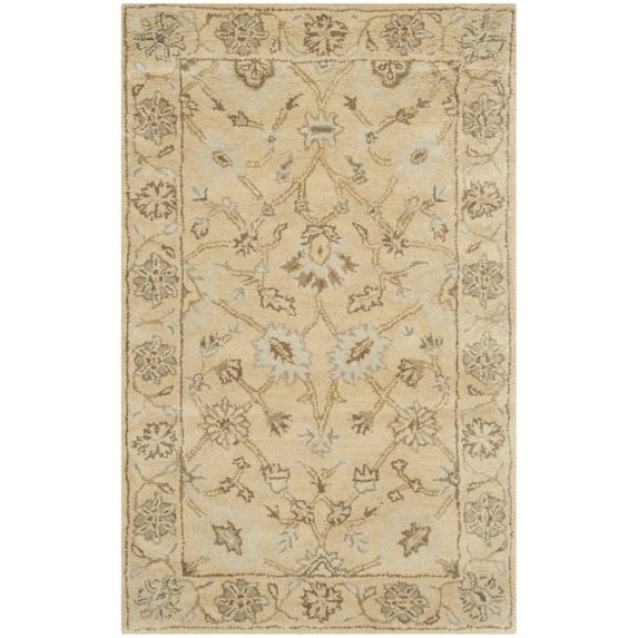SAFAVIEH Wyndham Callista Floral Bordered Wool Area Rug, Light Gold, 2'6" x 4'