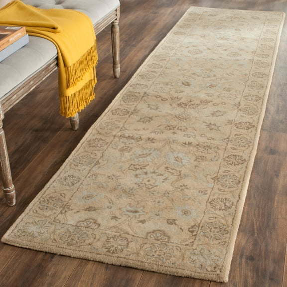 SAFAVIEH Wyndham Callista Floral Bordered Wool Runner Rug, Light Gold, 2'3" x 9'