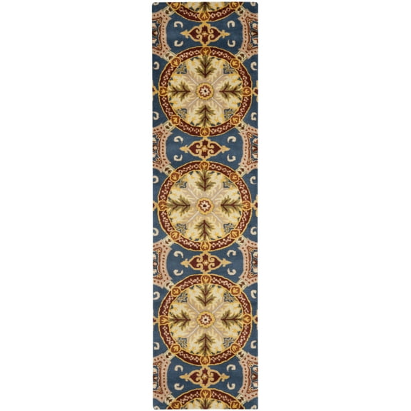 SAFAVIEH Wyndham Carrissa Floral Wool Runner Rug, Blue/Gold, 2'3" x 9'