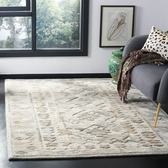 SAFAVIEH Wyndham Charla Geometric Bordered Wool Area Rug, Grey/Taupe, 4' x 6'