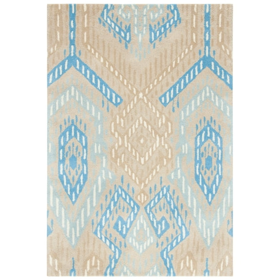 SAFAVIEH Wyndham Donella Geometric Wool Area Rug, Beige/Blue, 4' x 6'