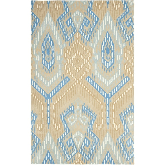 SAFAVIEH Wyndham Donella Geometric Wool Area Rug, Beige/Blue, 5' x 8'