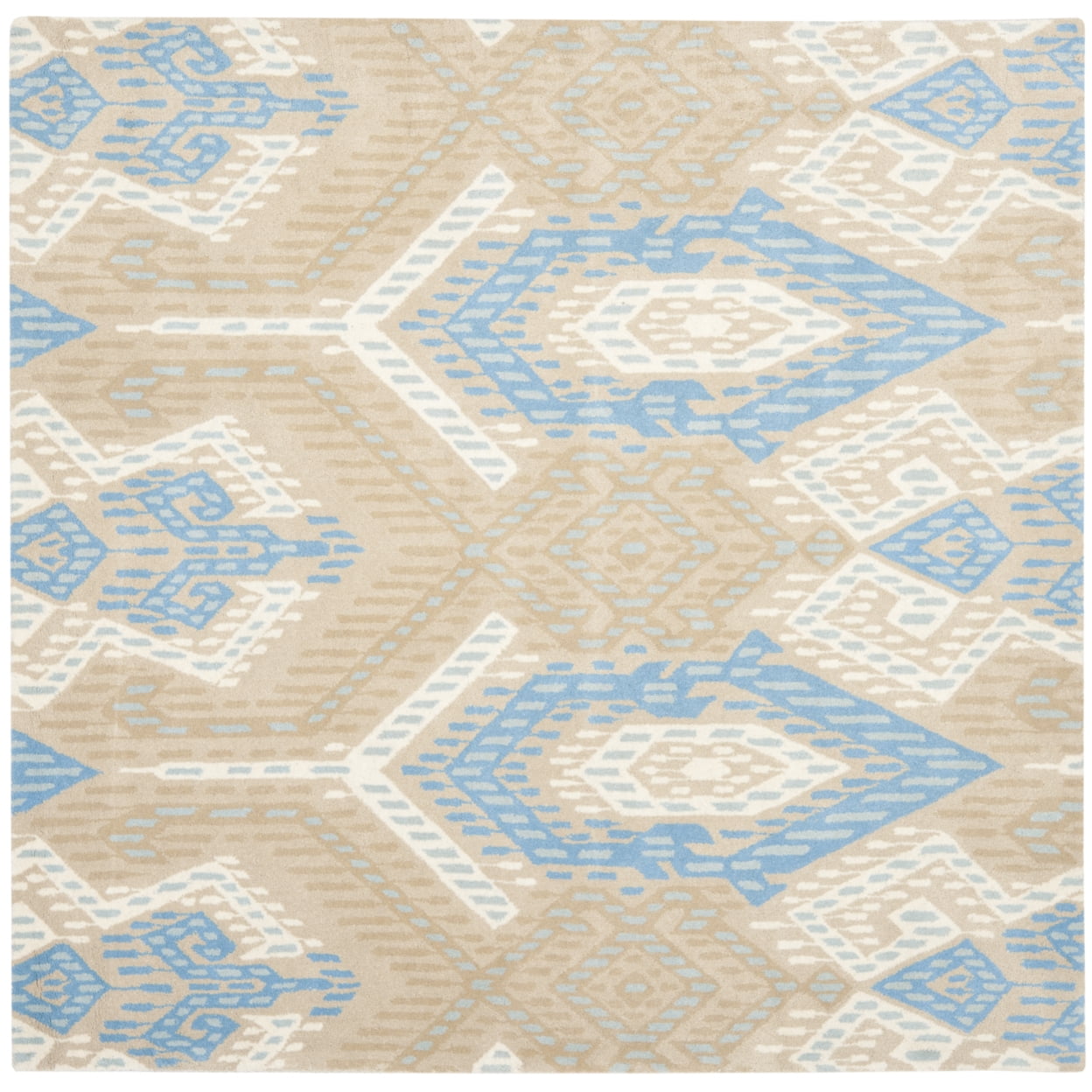 Blue and Ivory Hand-Tufted Wool Square Area Rug