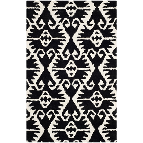 SAFAVIEH Wyndham Dzvonko Southwestern Wool Area Rug, Black/Ivory, 4' x 6'