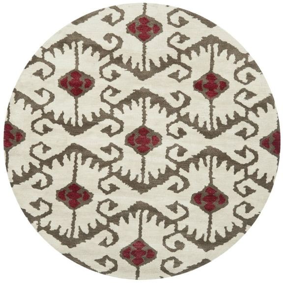 SAFAVIEH Wyndham Dzvonko Southwestern Wool Area Rug, Ivory/Brown, 7' x 7' Round