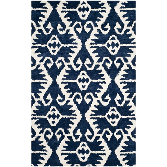 SAFAVIEH Wyndham Dzvonko Southwestern Wool Area Rug, Royal Blue/Ivory, 4' x 6'