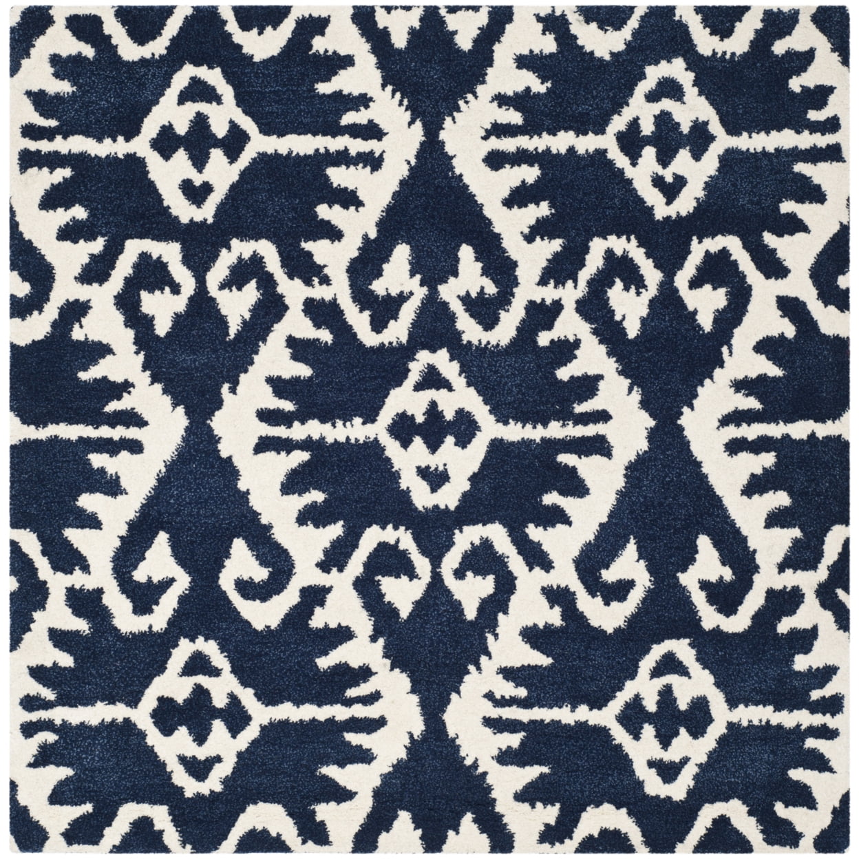 Royal Blue and Ivory Wool Tufted Square Area Rug