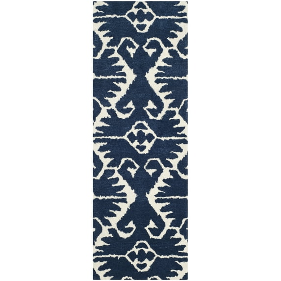 SAFAVIEH Wyndham Dzvonko Southwestern Wool Runner Rug, Royal Blue/Ivory, 2'3" x 9'