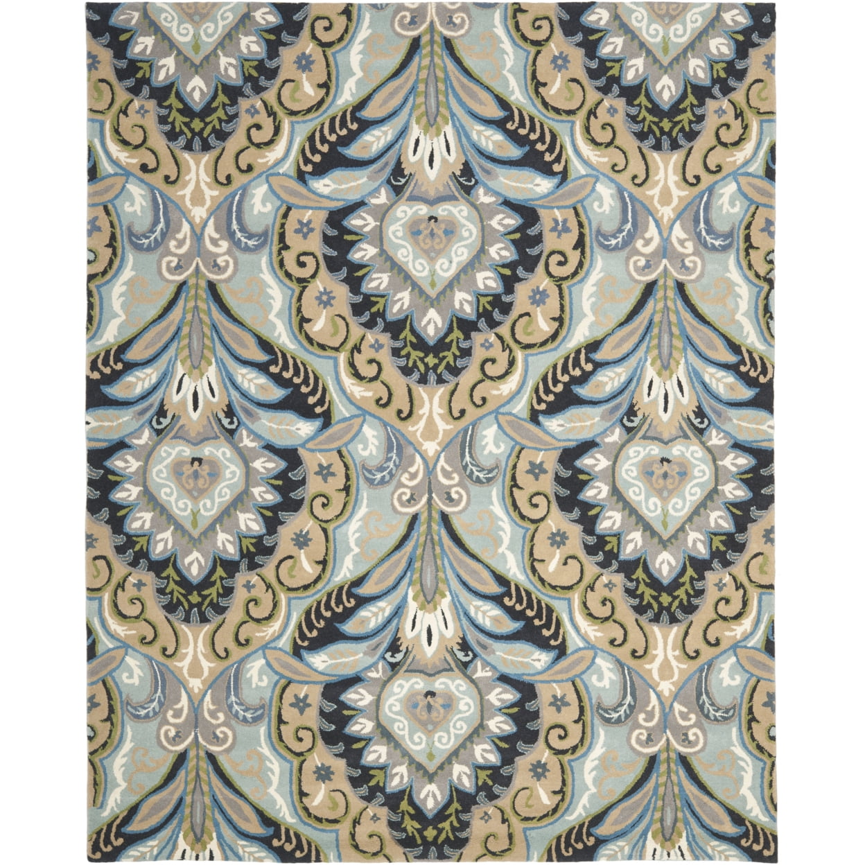 Handmade Blue Floral Wool Tufted Reversible Area Rug