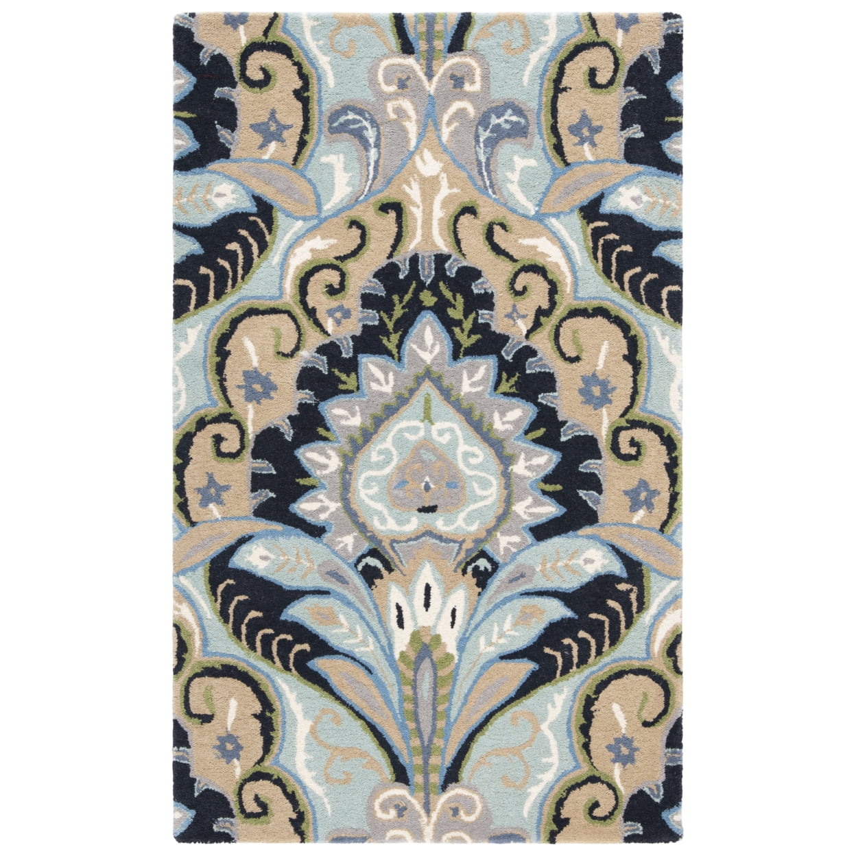 Hand-Tufted Blue Wool Rectangular Area Rug 2' x 3'