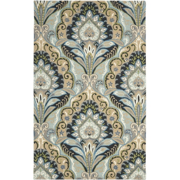 SAFAVIEH Wyndham Eglantine Damask Wool Area Rug, Blue/Multi, 5' x 8'