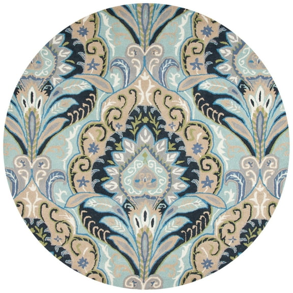 SAFAVIEH Wyndham Eglantine Damask Wool Area Rug, Blue/Multi, 7' x 7' Round