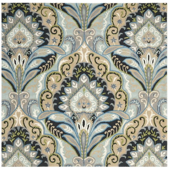 SAFAVIEH Wyndham Eglantine Damask Wool Area Rug, Blue/Multi, 7' x 7' Square