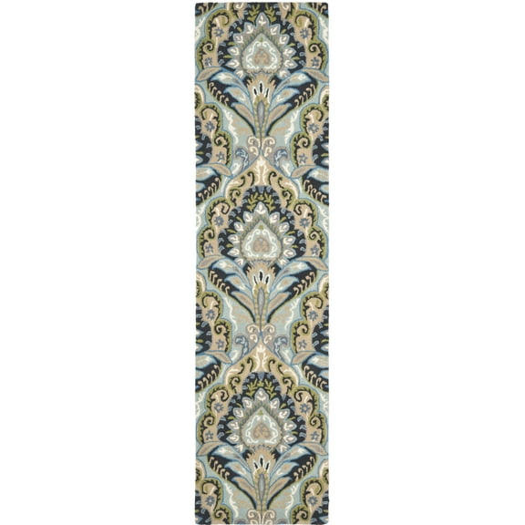 SAFAVIEH Wyndham Eglantine Damask Wool Runner Rug, Blue/Multi, 2'3" x 11'