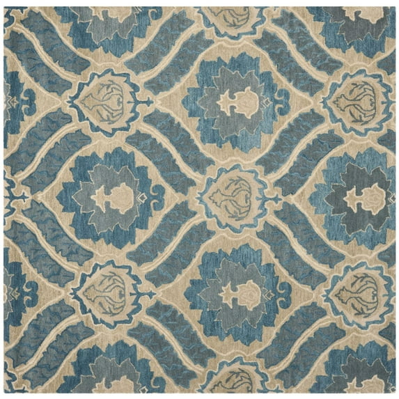 SAFAVIEH Wyndham Evan Damask Floral Area Rug, Blue/Grey, 7' x 7' Square