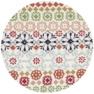 SAFAVIEH Wyndham Fionntan Abstract Floral Wool Area Rug, Ivory/Multi, 5' x 5' Round