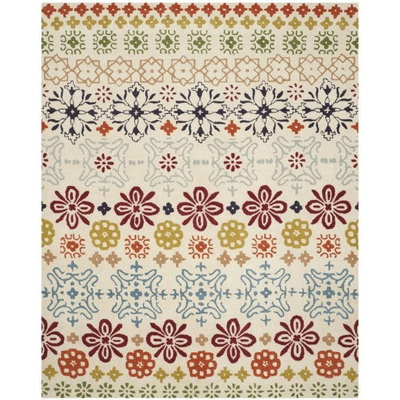 SAFAVIEH Wyndham Fionntan Abstract Floral Wool Area Rug, Ivory/Multi, 7' x 7' Square