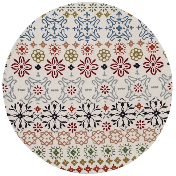 SAFAVIEH Wyndham Fionntan Abstract Floral Wool Area Rug, Ivory/Multi, 8'9" x 8'9" Round