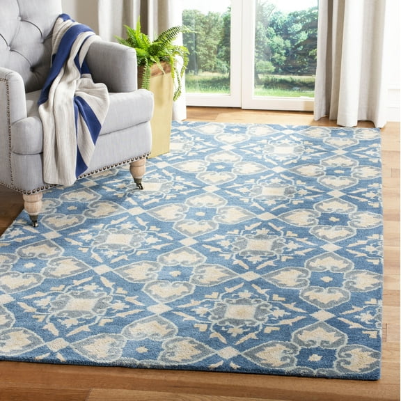SAFAVIEH Wyndham Jefferson Floral Area Rug, Blue/Grey, 7' x 7' Square