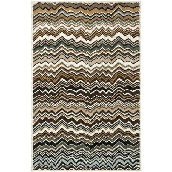 SAFAVIEH Wyndham Joanna Chevron Wool Area Rug, Brown/Multi, 4' x 6'