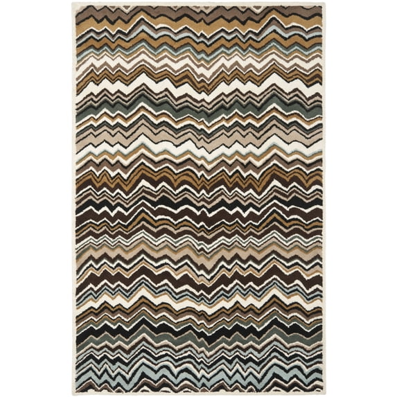 SAFAVIEH Wyndham Joanna Chevron Wool Area Rug, Brown/Multi, 5' x 8'