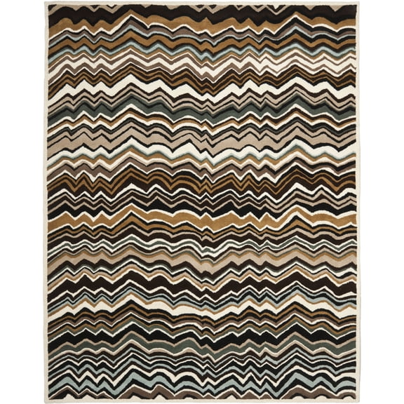 SAFAVIEH Wyndham Joanna Chevron Wool Area Rug, Brown/Multi, 7' x 7' Round