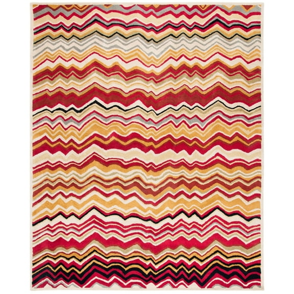 SAFAVIEH Wyndham Joanna Chevron Wool Area Rug, Red/Multi, 7' x 7' Round