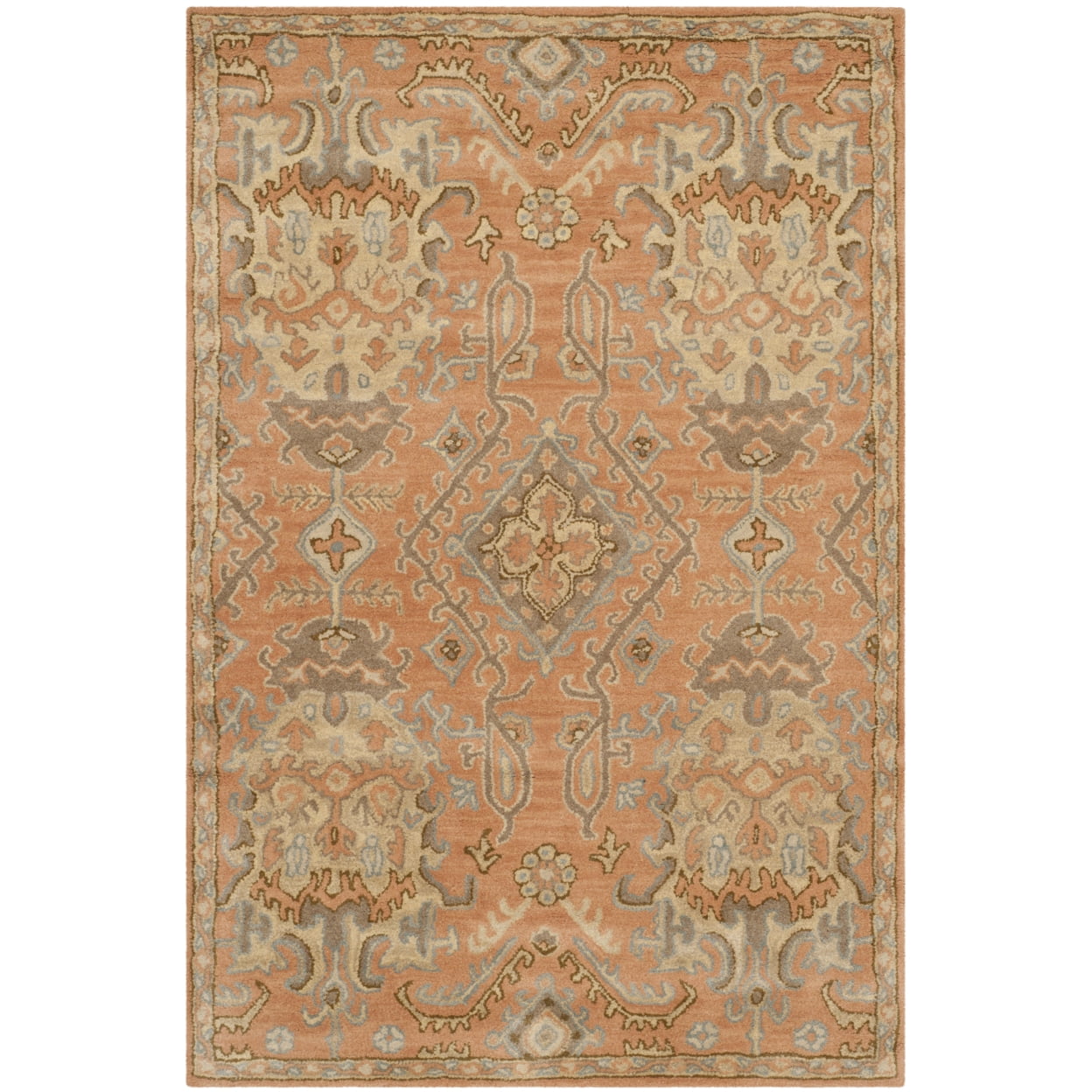 Handmade Light Blue and Terracotta Floral Wool Tufted Rug