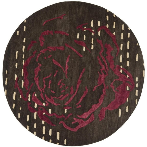 SAFAVIEH Wyndham Kirsteen Floral Area Rug, Charcoal/Red, 7' x 7' Round