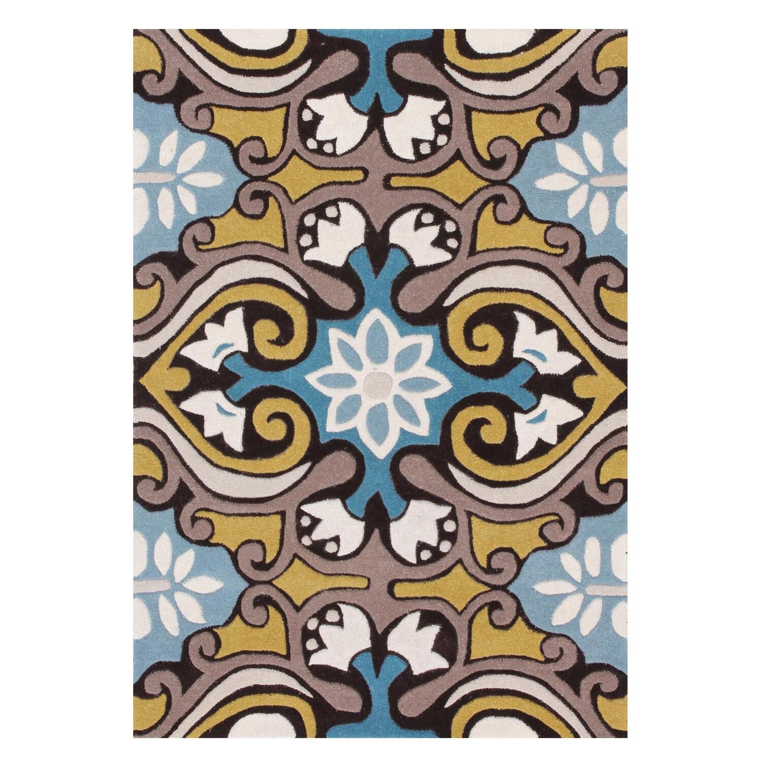 Wyndham Blue and Multi Wool 4' x 6' Hand-Tufted Area Rug