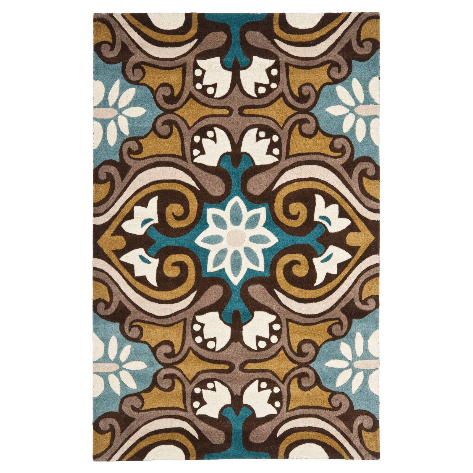 Wyndham Blue and Multi Wool 4' x 6' Hand-Tufted Area Rug