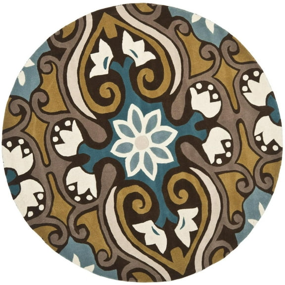SAFAVIEH Wyndham Kristen Abstract Floral Wool Area Rug, Blue/Multi, 7' x 7' Round