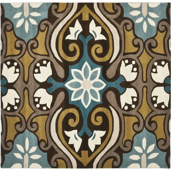SAFAVIEH Wyndham Kristen Floral Wool Area Rug, Blue/Multi, 7' x 7' Square