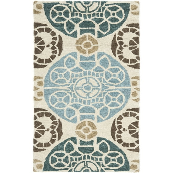 SAFAVIEH Wyndham Louise Medallion Wool Area Rug, Beige/Blue, 2'6" x 4'