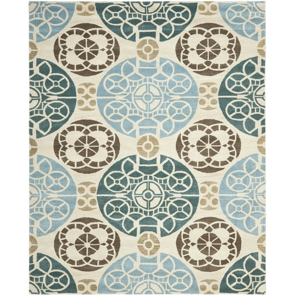 SAFAVIEH Wyndham Louise Medallion Wool Area Rug, Beige/Blue, 6' x 9'