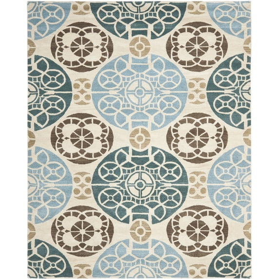 SAFAVIEH Wyndham Louise Medallion Wool Area Rug, Beige/Blue, 8'9" x 12'