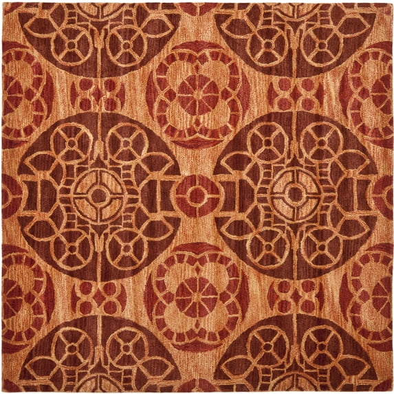 SAFAVIEH Wyndham Louise Medallion Wool Area Rug, Cinnamon, 7' x 7' Square