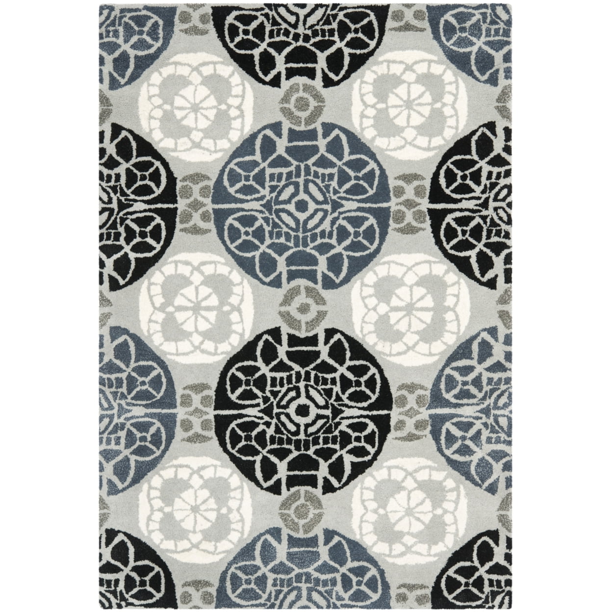 Grey and Black Hand-Tufted Wool 4' x 6' Area Rug