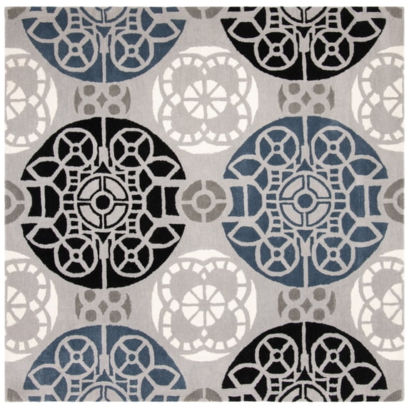 SAFAVIEH Wyndham Louise Medallion Wool Area Rug, Grey/Black, 5' x 5' Square