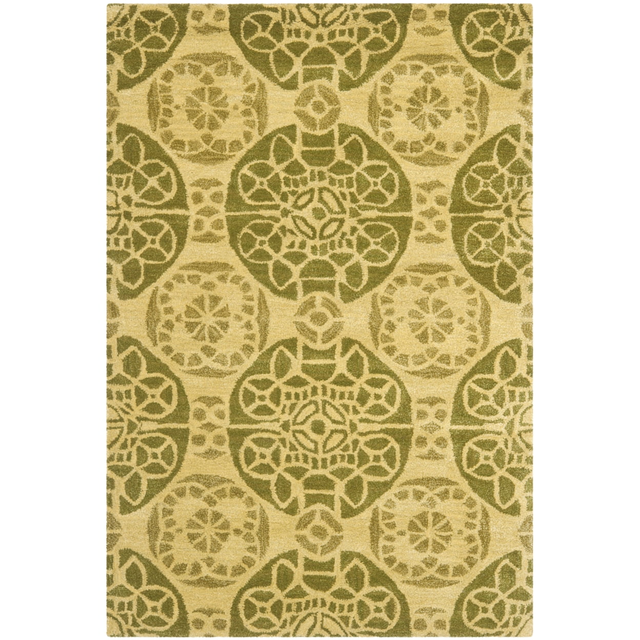 Honey and Green Hand-Tufted Wool and Viscose 4' x 6' Area Rug