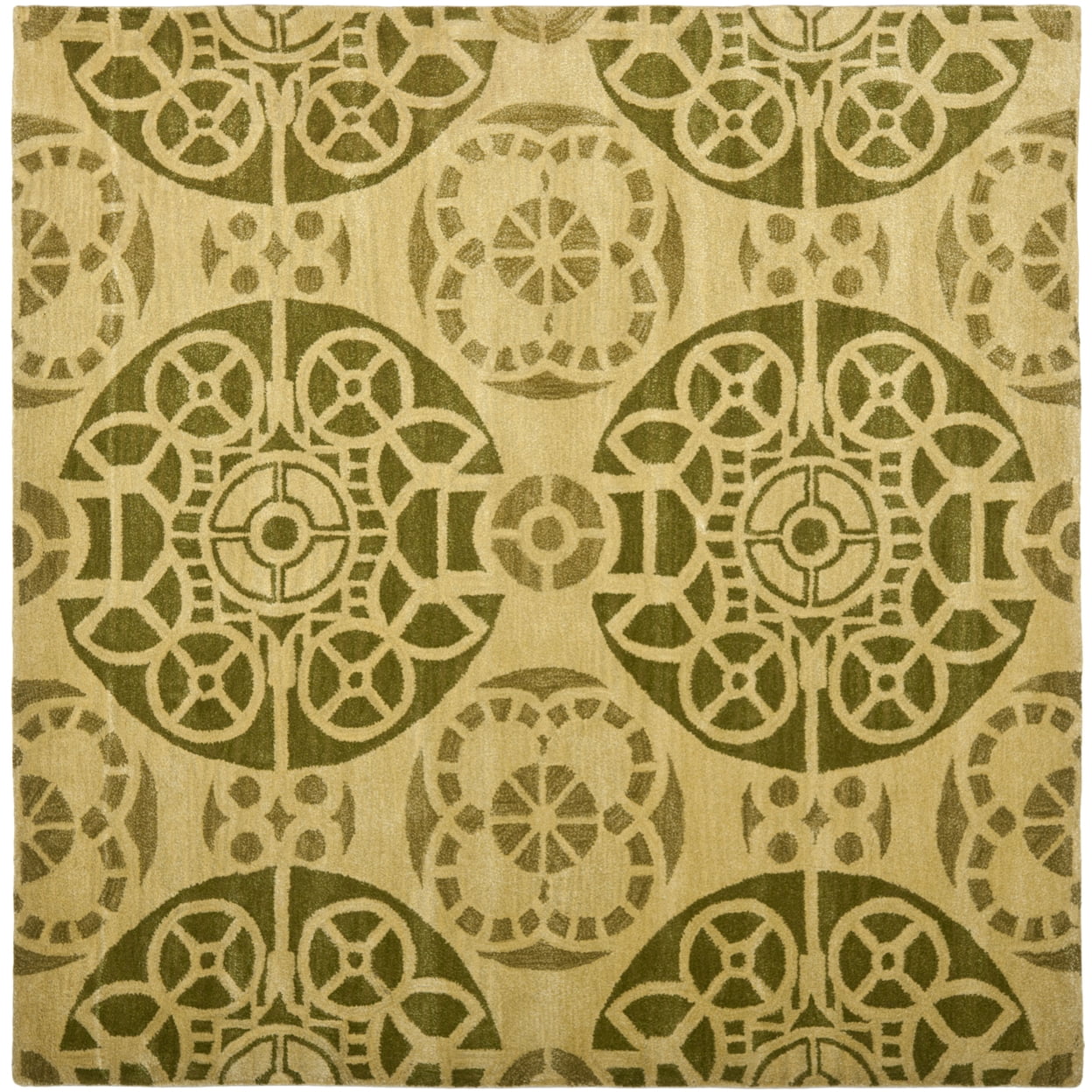 Hand-Tufted Honey & Green Wool Square Area Rug - 7'x7'
