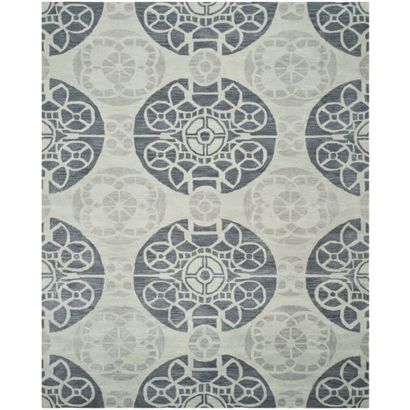 SAFAVIEH Wyndham Louise Medallion Wool Area Rug, Silver/Blue, 8'9" x 12'