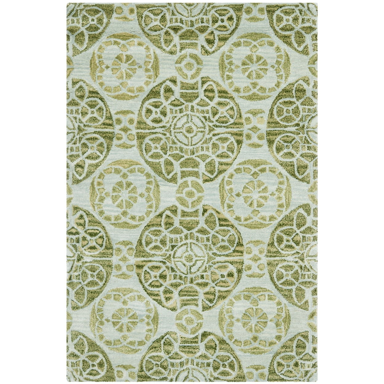 Turquoise & Green Hand-Tufted Wool 4' x 6' Rectangular Rug